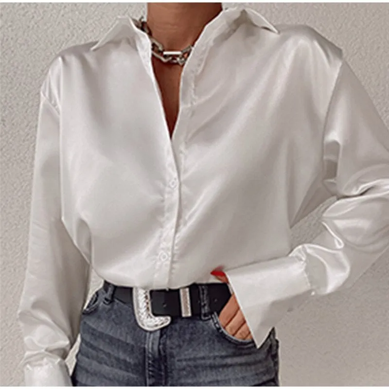 Amy Fashion - Elegant Satin Long Sleeve Blouses