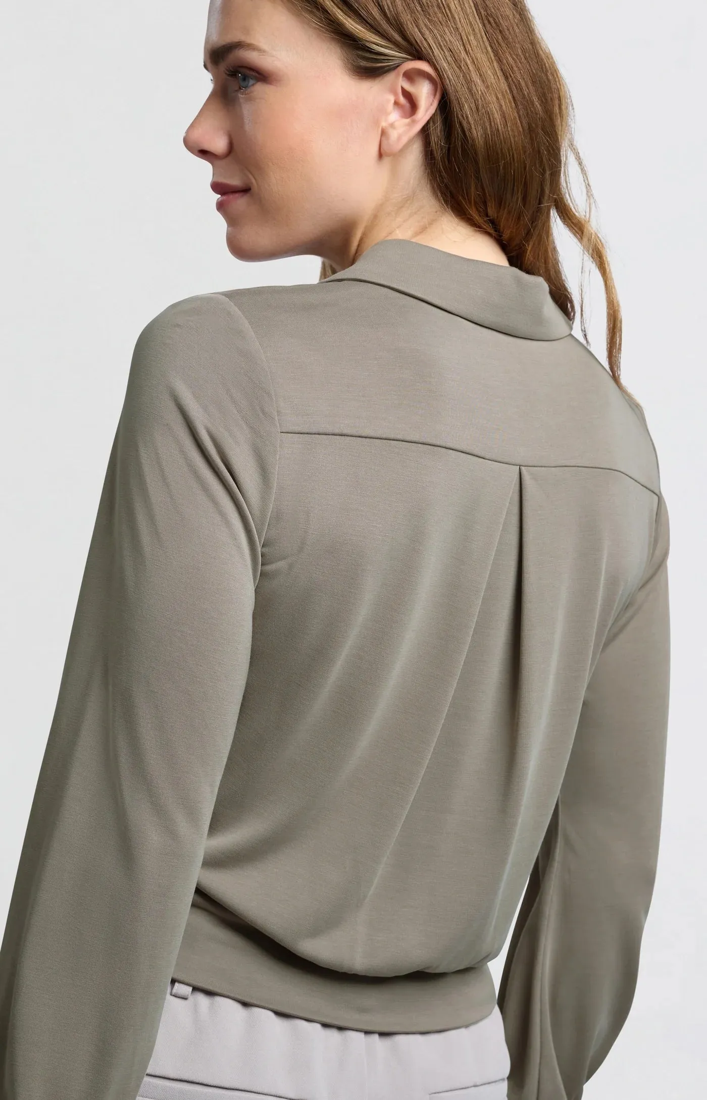 Balloon Sleeve Jersey Blouse in Moon Rock Dark Sand