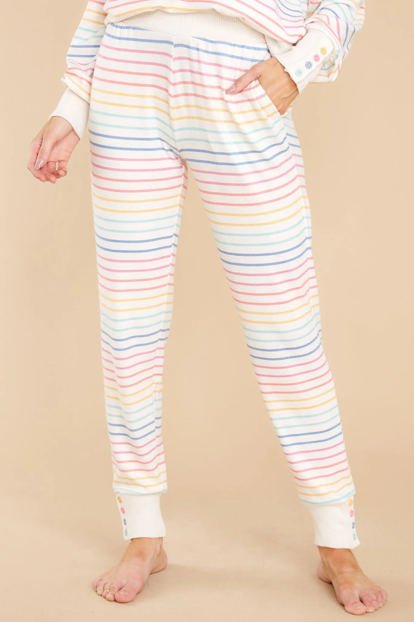 Beautiful Dreamer Ivory Multi Stripe Joggers