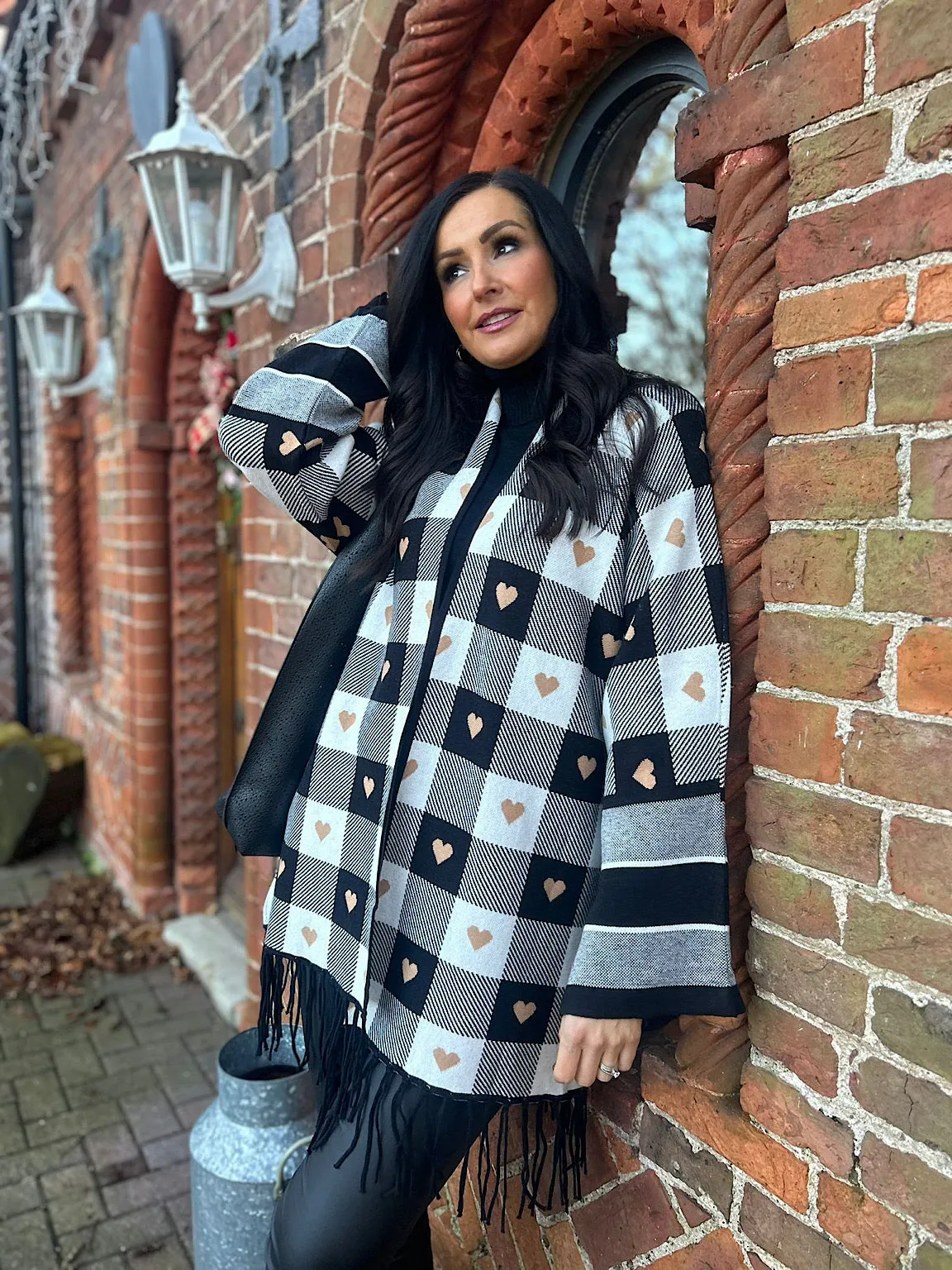 Black Heart Checked Cardigan Danni