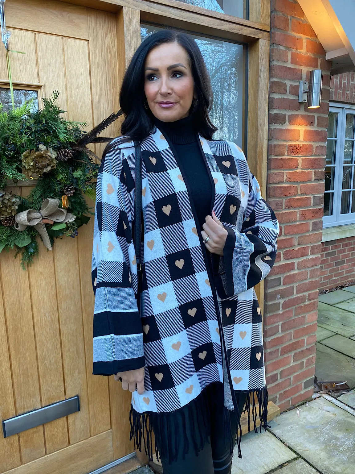 Black Heart Checked Cardigan Danni