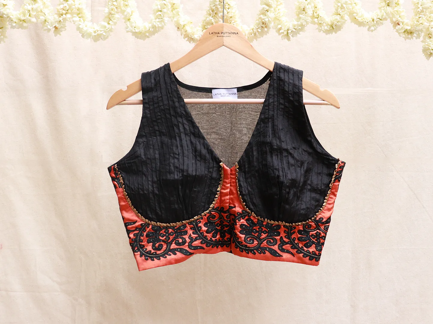 Black, silk, Applique blouse