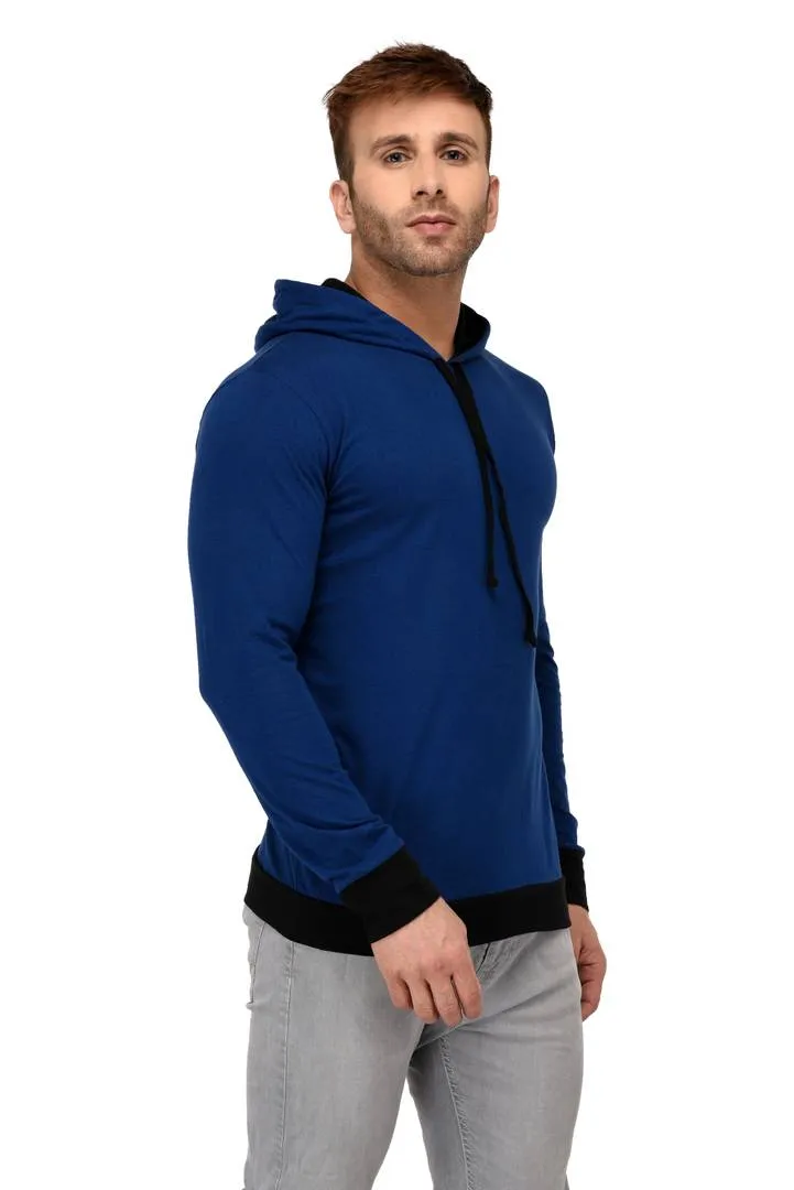 Blue Cotton Solid Hooded Tees