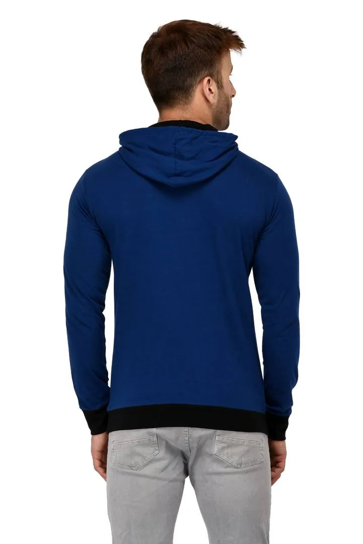 Blue Cotton Solid Hooded Tees