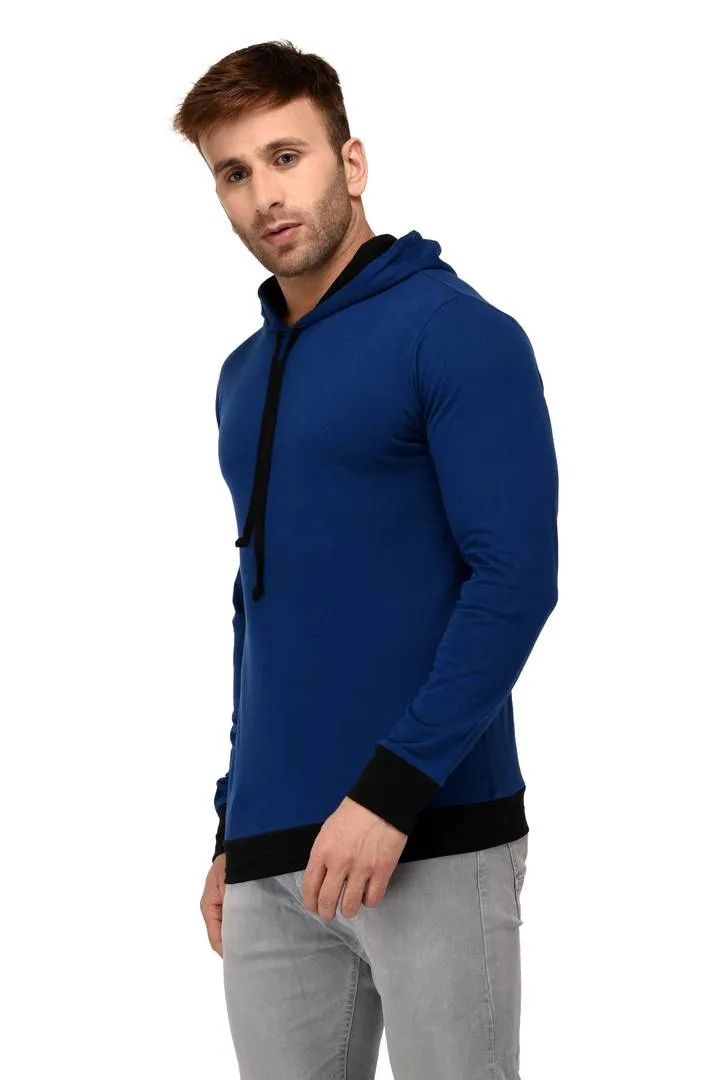 Blue Cotton Solid Hooded Tees