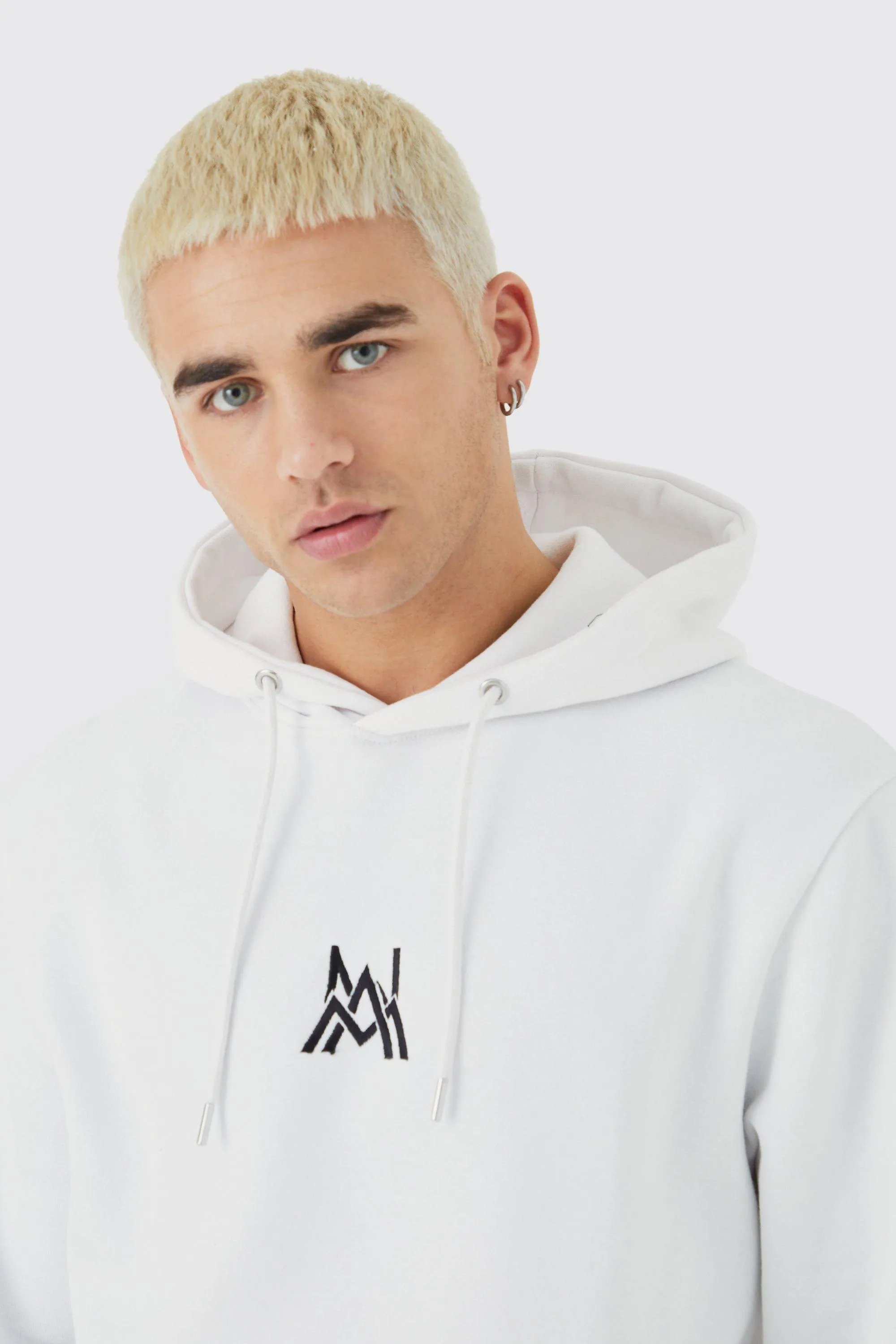 Boohoo White Boxy Man Basic Mens Hoodie