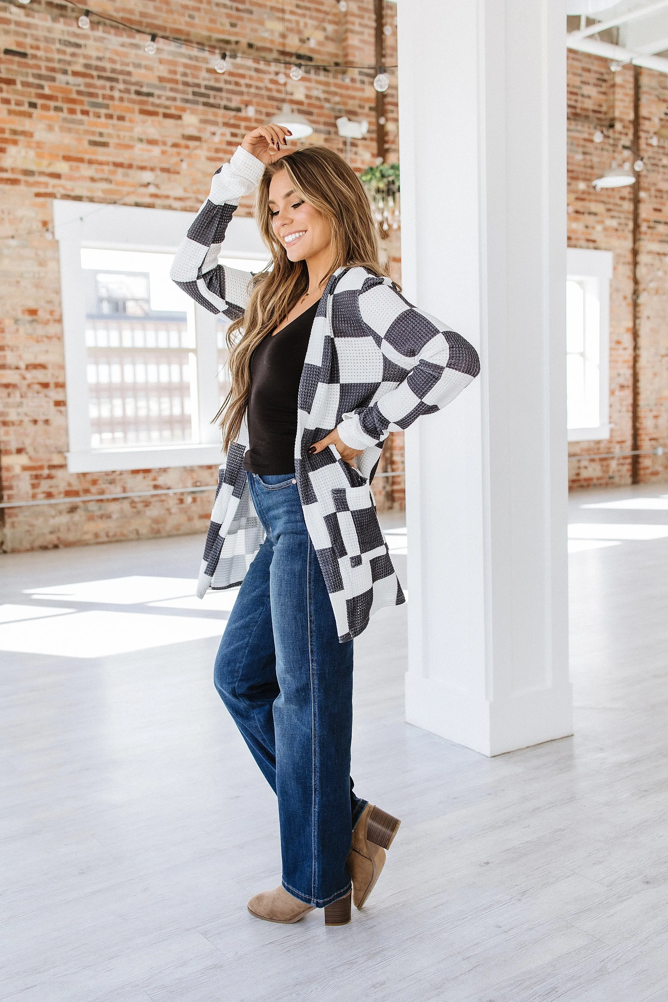 Brady Checkered Waffle Knit Cardigan | S-XL | PRE ORDER