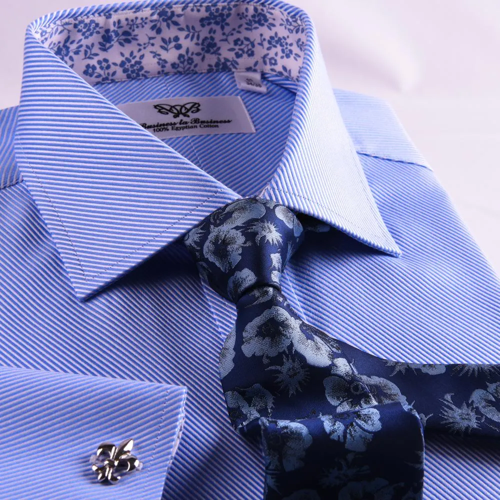 Classic Blue Twill Professional Dress Shirt in Double French Cuff in All Sizes