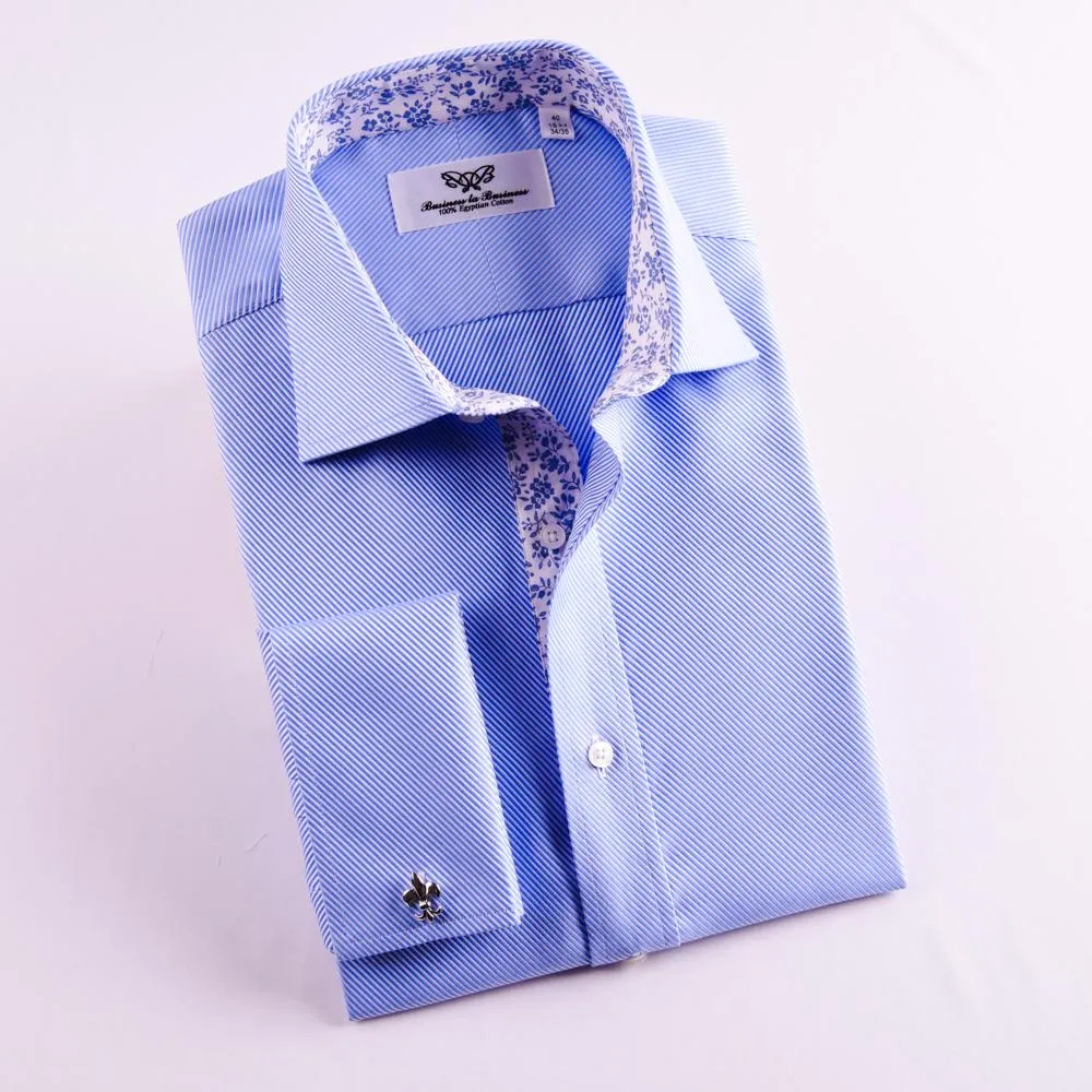 Classic Blue Twill Professional Dress Shirt in Double French Cuff in All Sizes