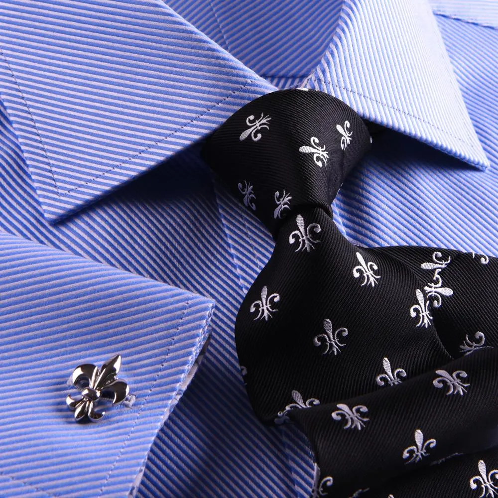 Classic Blue Twill Professional Dress Shirt in Double French Cuff in All Sizes