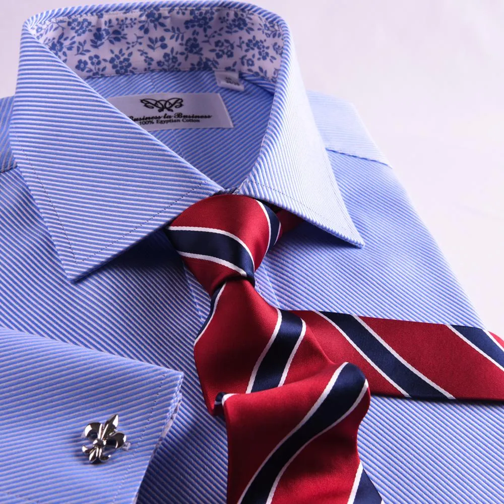 Classic Blue Twill Professional Dress Shirt in Double French Cuff in All Sizes