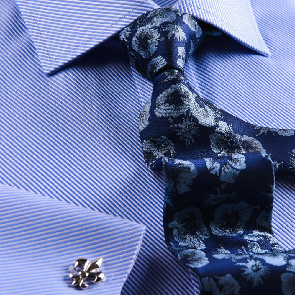 Classic Blue Twill Professional Dress Shirt in Double French Cuff in All Sizes