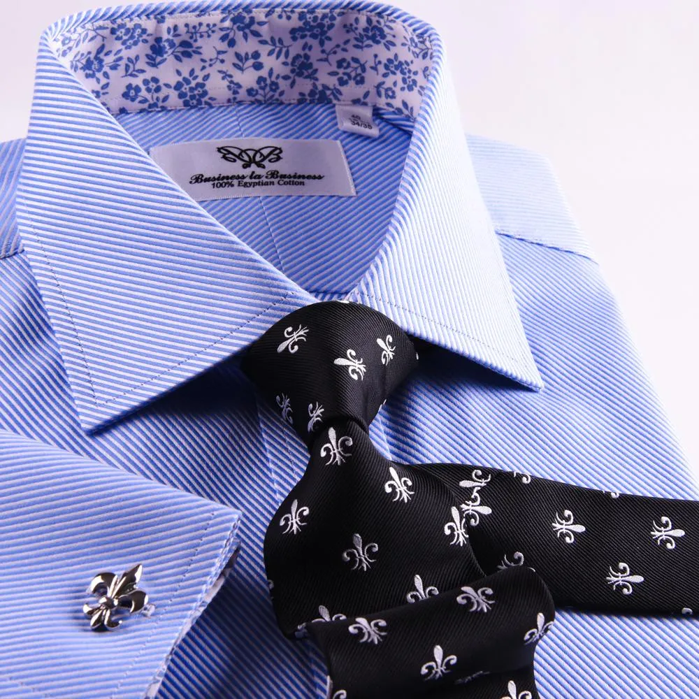 Classic Blue Twill Professional Dress Shirt in Double French Cuff in All Sizes