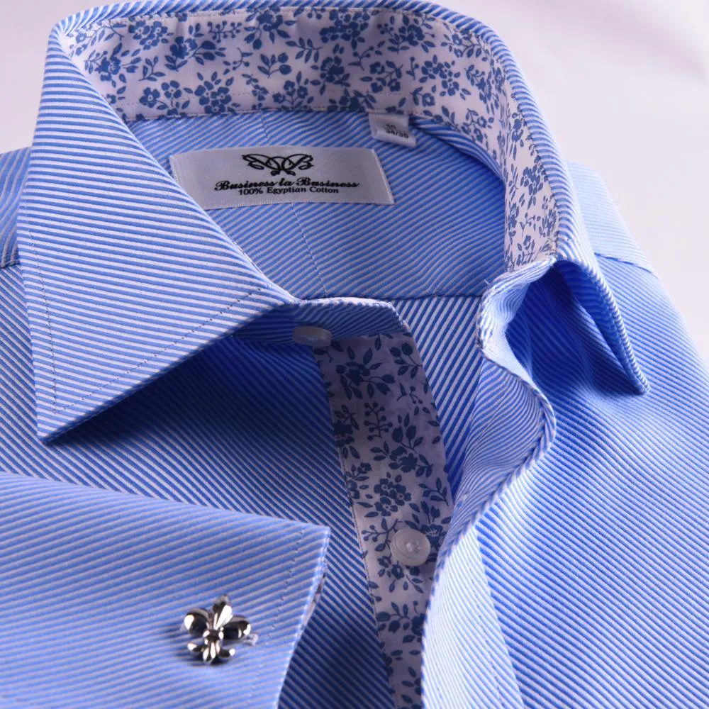 Classic Blue Twill Professional Dress Shirt in Double French Cuff in All Sizes