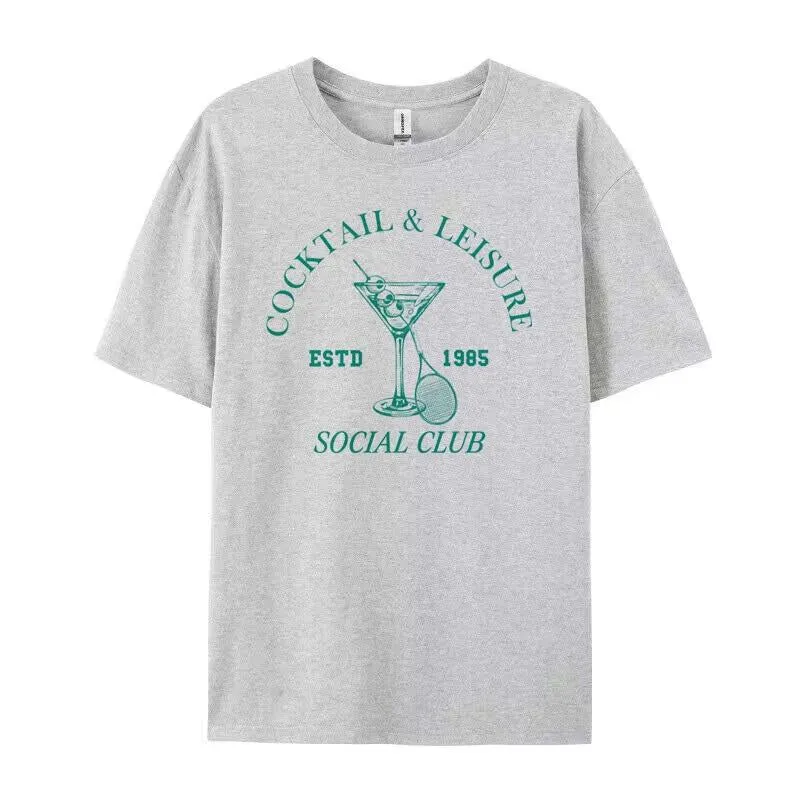 Cocktail Leisure Retro Graphic Tees Women Vintage Tennis Spo