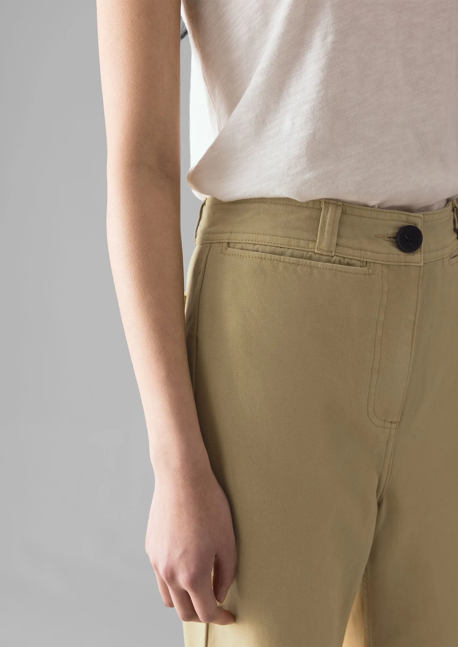 Cotton Canvas Kick Flare Trousers | Shale Stone