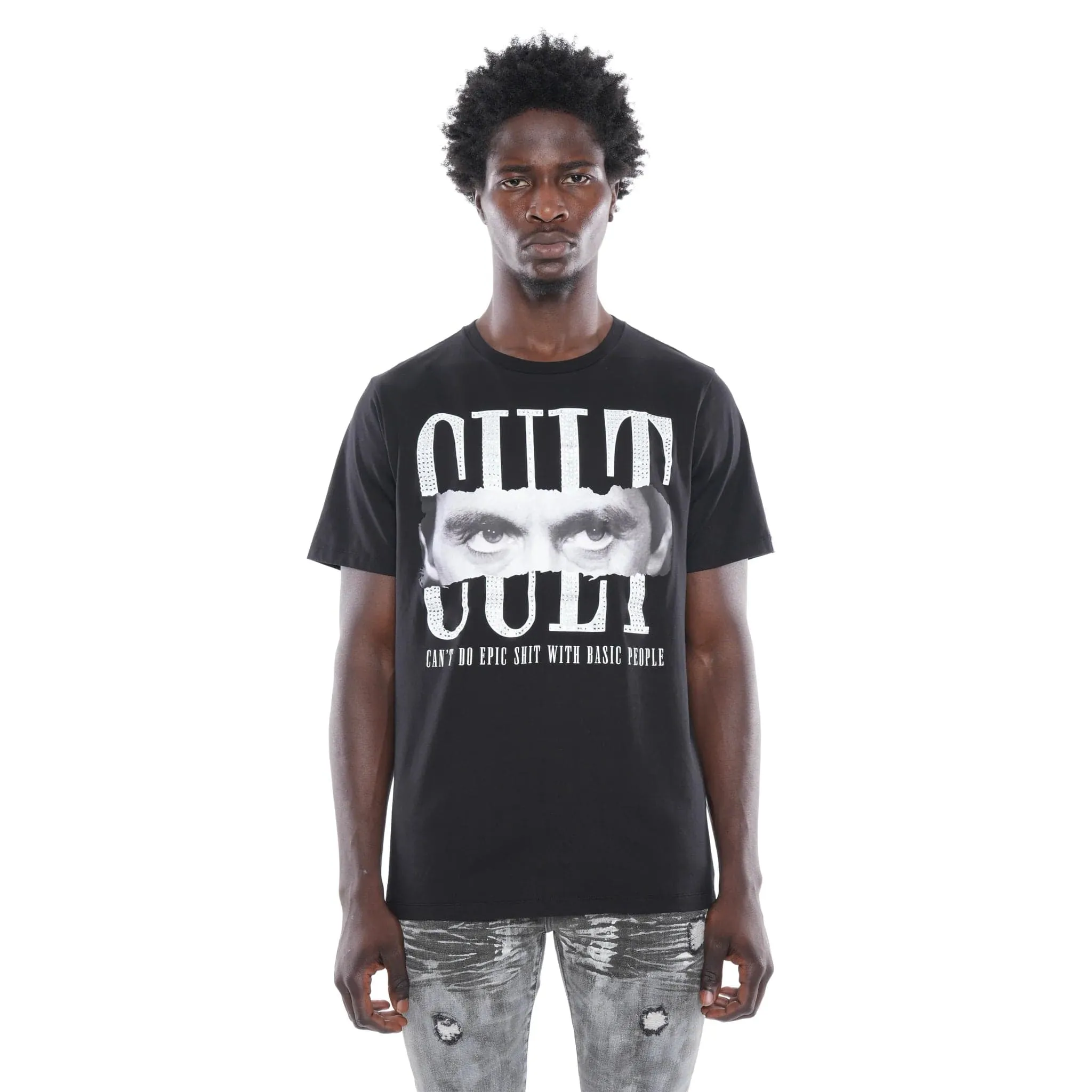 Cult Of Individuality - "Trouble Finds Me" Short Sleeve Crew Neck Tee (Black) - Cotton Oversized Comfortable