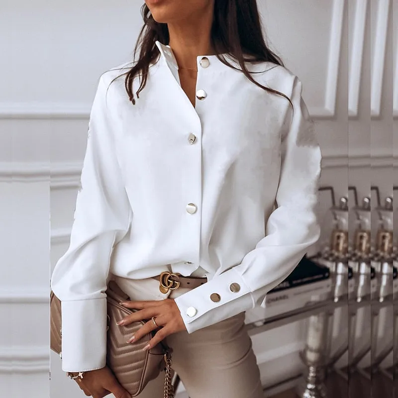 Elegant Blouse Women's Long Sleeve Buttton Fashion 2021