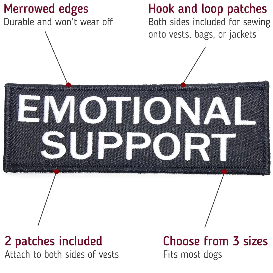 Embroidered "Emotional Support" Dog Patches with Hook/Loop