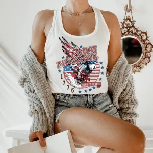 Freedom Tour Women's Fourth of July T Shirt, Sweatshirt or Tank July 4th Freedom Tour Born to be Free 1776 Eagle 4th of July Collection