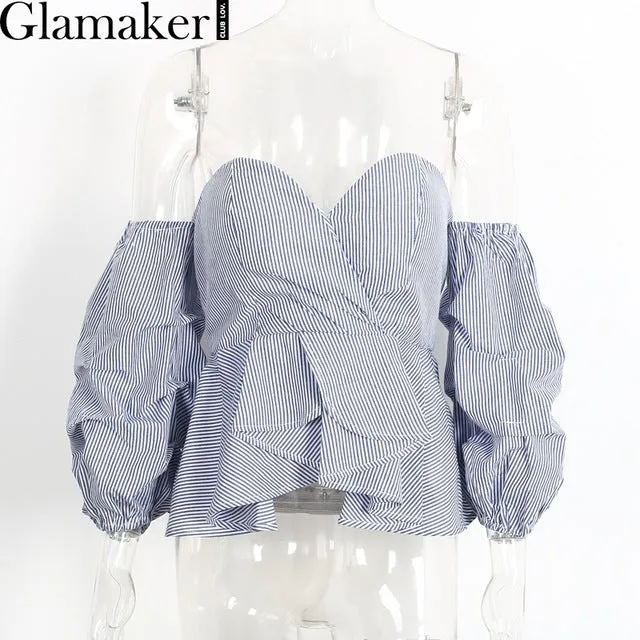 Glamaker Sexy off shoulder ruffle blouse shirt Fitness elegant  backless blouse blusas Spring slim beach women tops