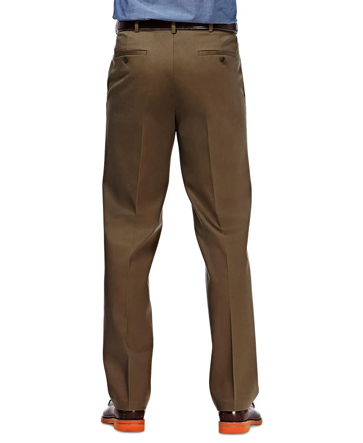 Haggar Men's Premium Non-Iron Khaki Pleated Flared Waist Regular Fit Pants