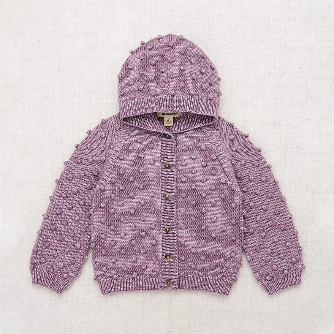 Hand Knit Merino Wool Hooded Popcorn Cardigan - Periwinkle