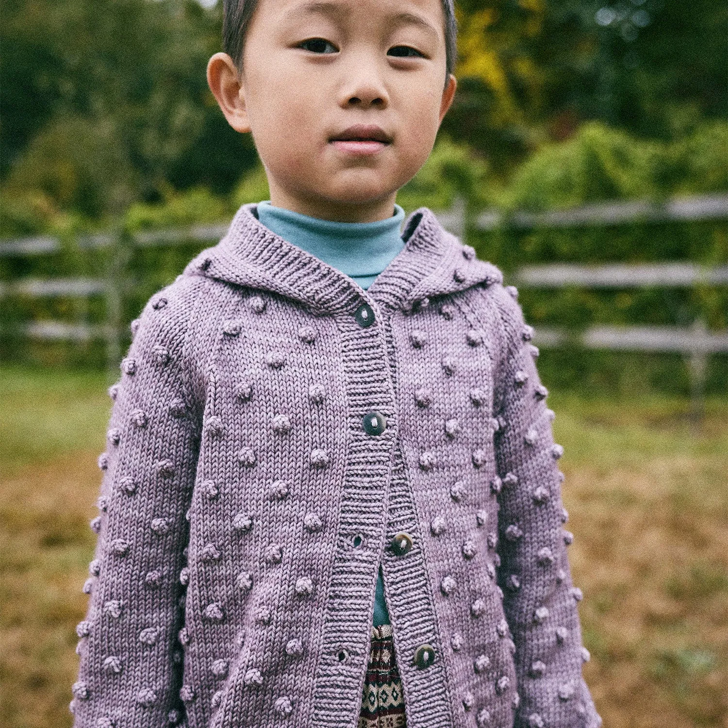 Hand Knit Merino Wool Hooded Popcorn Cardigan - Periwinkle