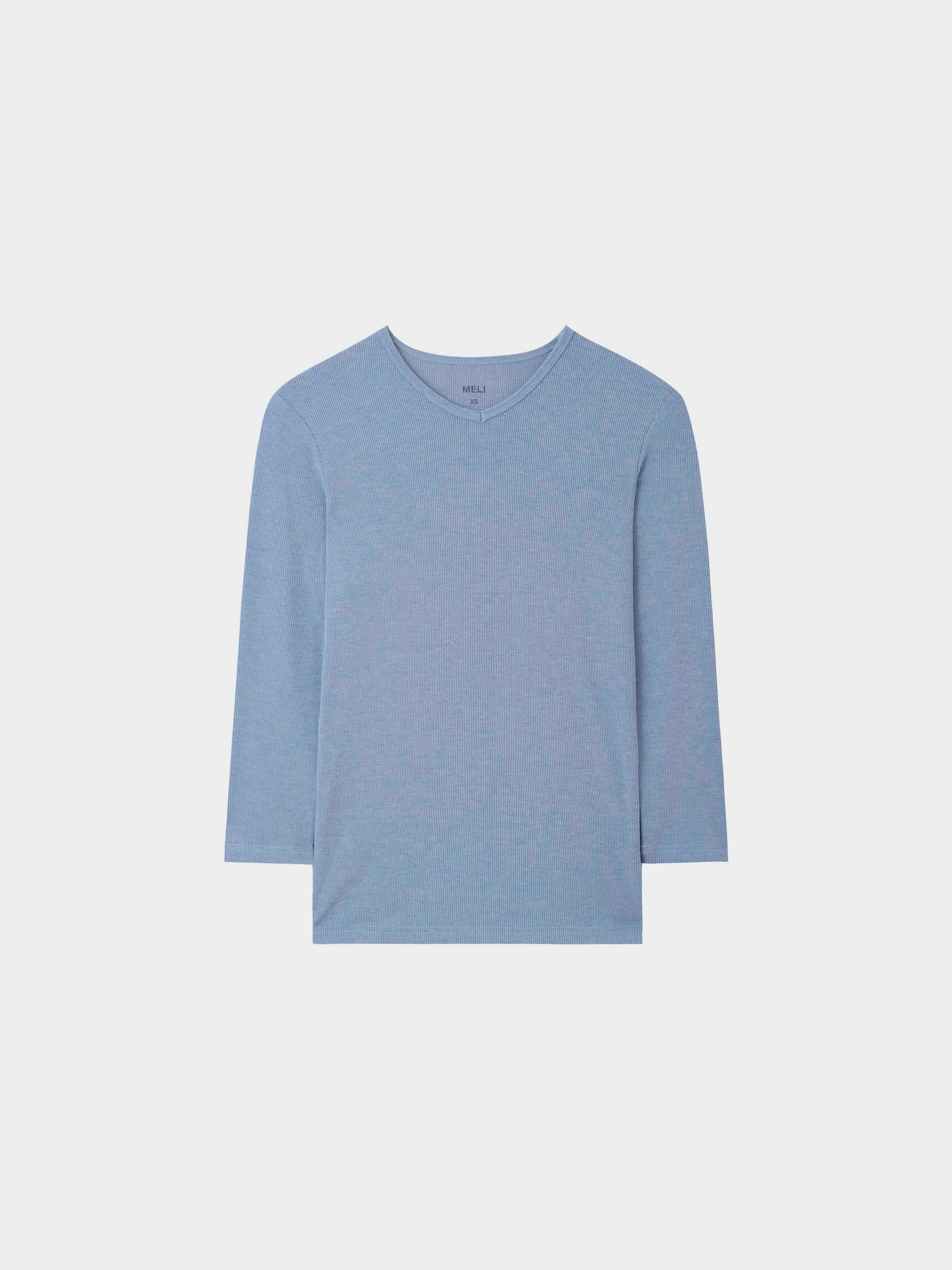 HIGH V RIBBED TEE - 3Q - LIGHT BLUE