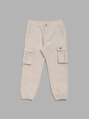 HOP Kids Beige Embroidered Cargo Joggers