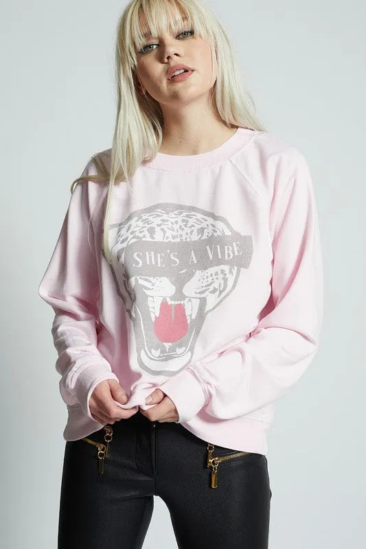 Hot Girl Cheetah She’s Vibe Long Sleeve Sweatshirt In Pink