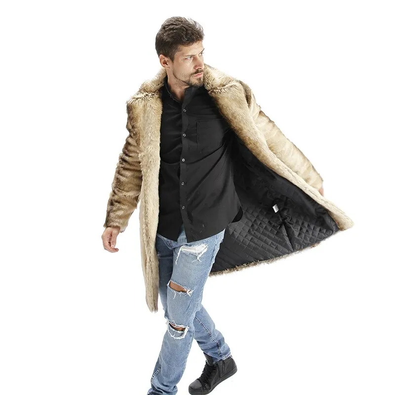 Hot Men Suit Collar Faux High Quality Rabbit Fur Leather Jacket Winter Warm Turn-down Collar Luxury Mink Fur Mens Fur Coat