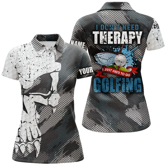 I Don't Need Therapy Abstract Skull Grunge Sleeveless Golf Polo Shirts Scary Golf Shirts For Women