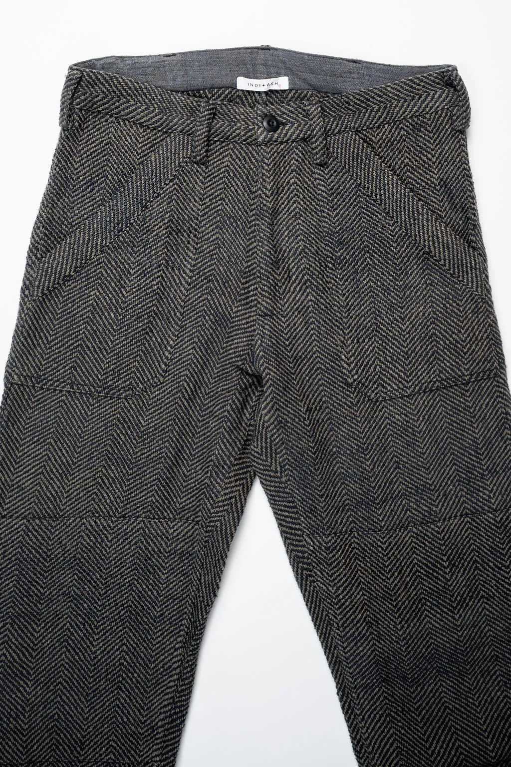 Indi   Ash Issac Pant - Iron/Charcoal Handspun Herringbone