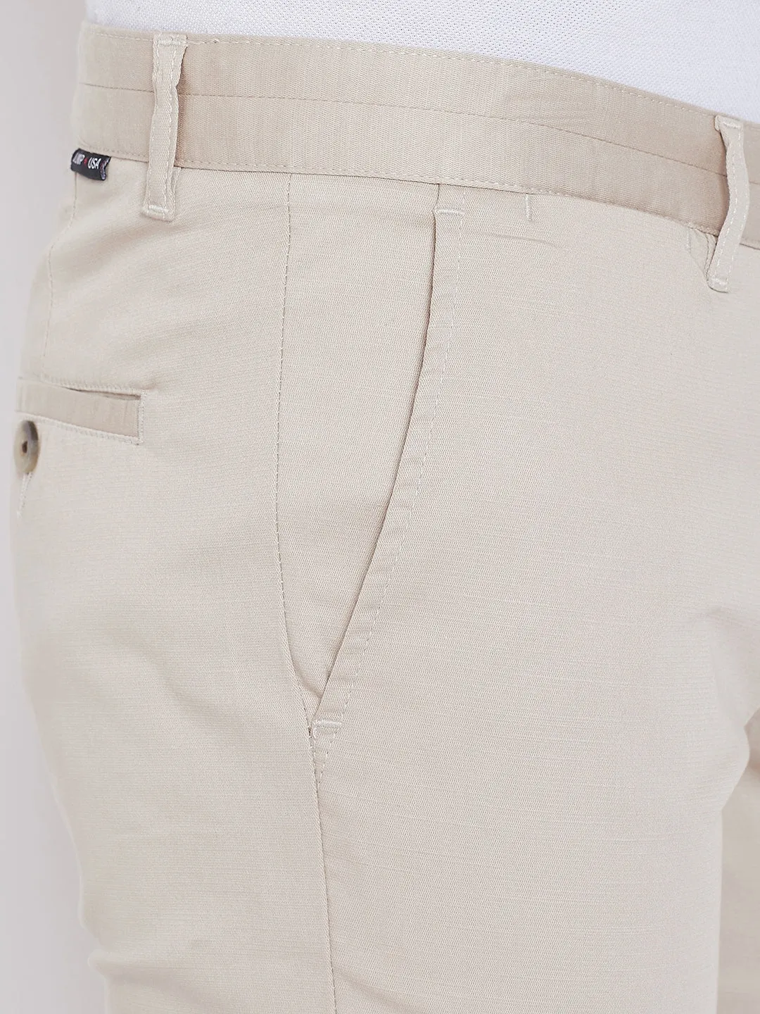 JUMP USA Men Cream Regular Fit Solid Trousers