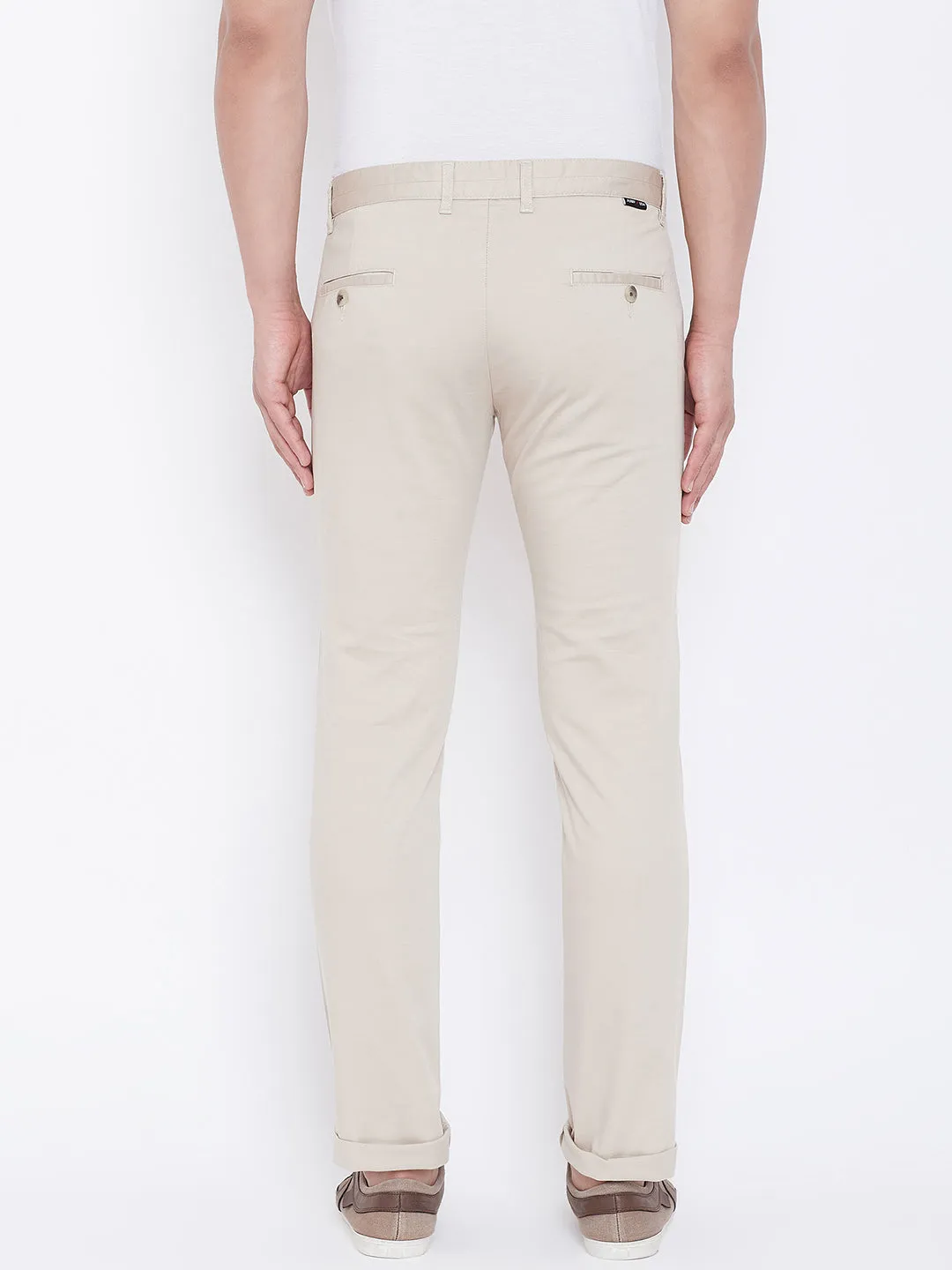 JUMP USA Men Cream Regular Fit Solid Trousers