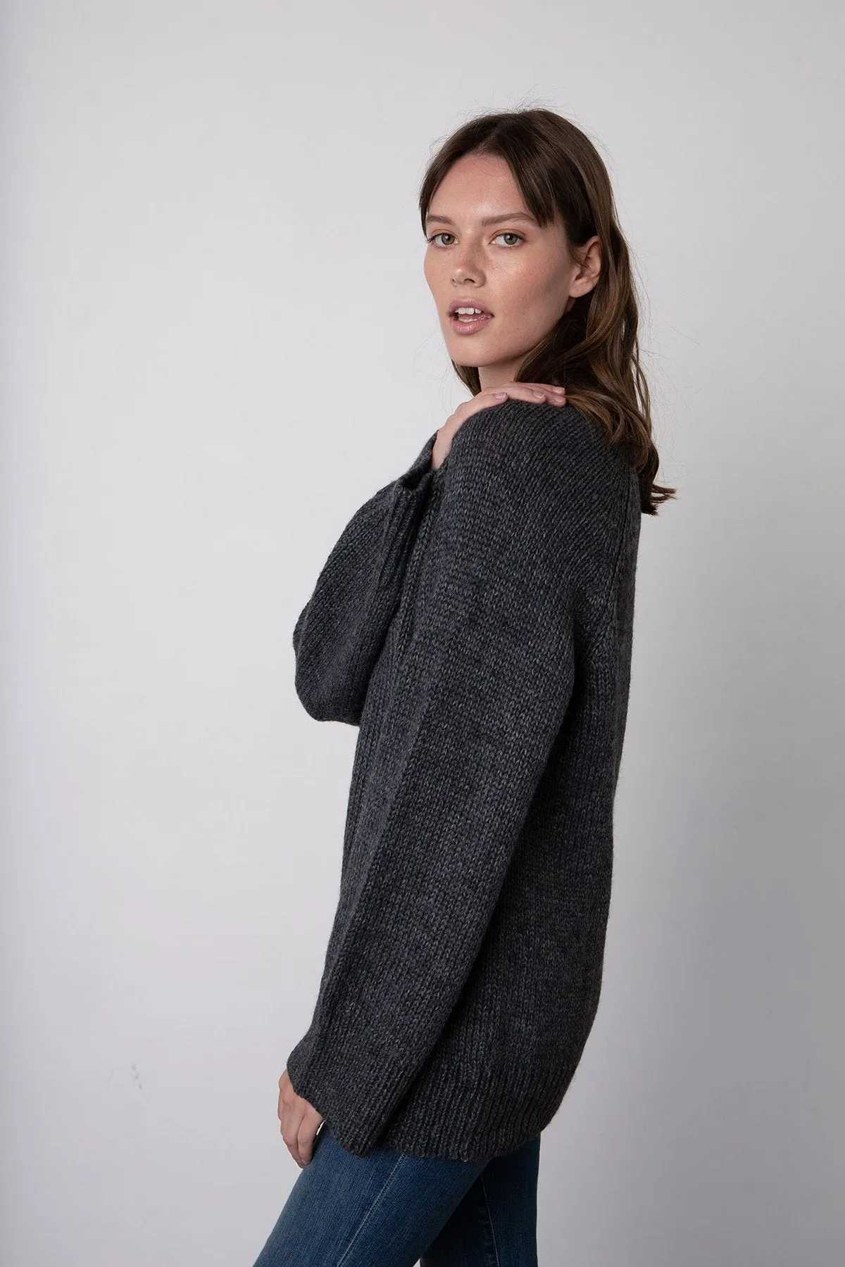 Kim Button Front Cardigan - Charcoal