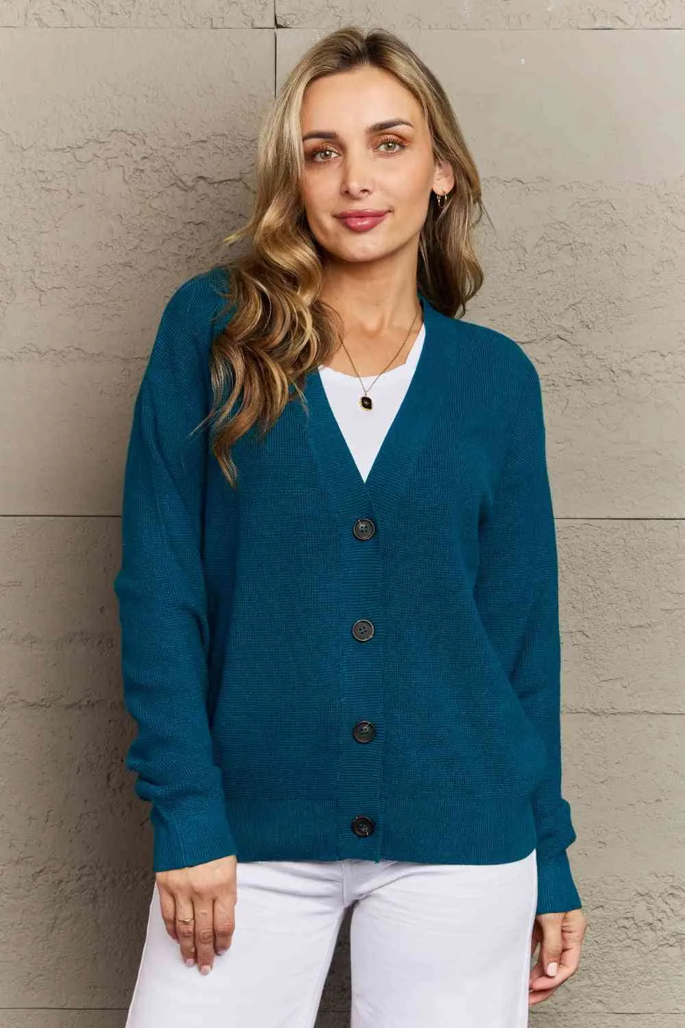 Kiss Me Tonight Full Size Button Down Cardigan in Teal