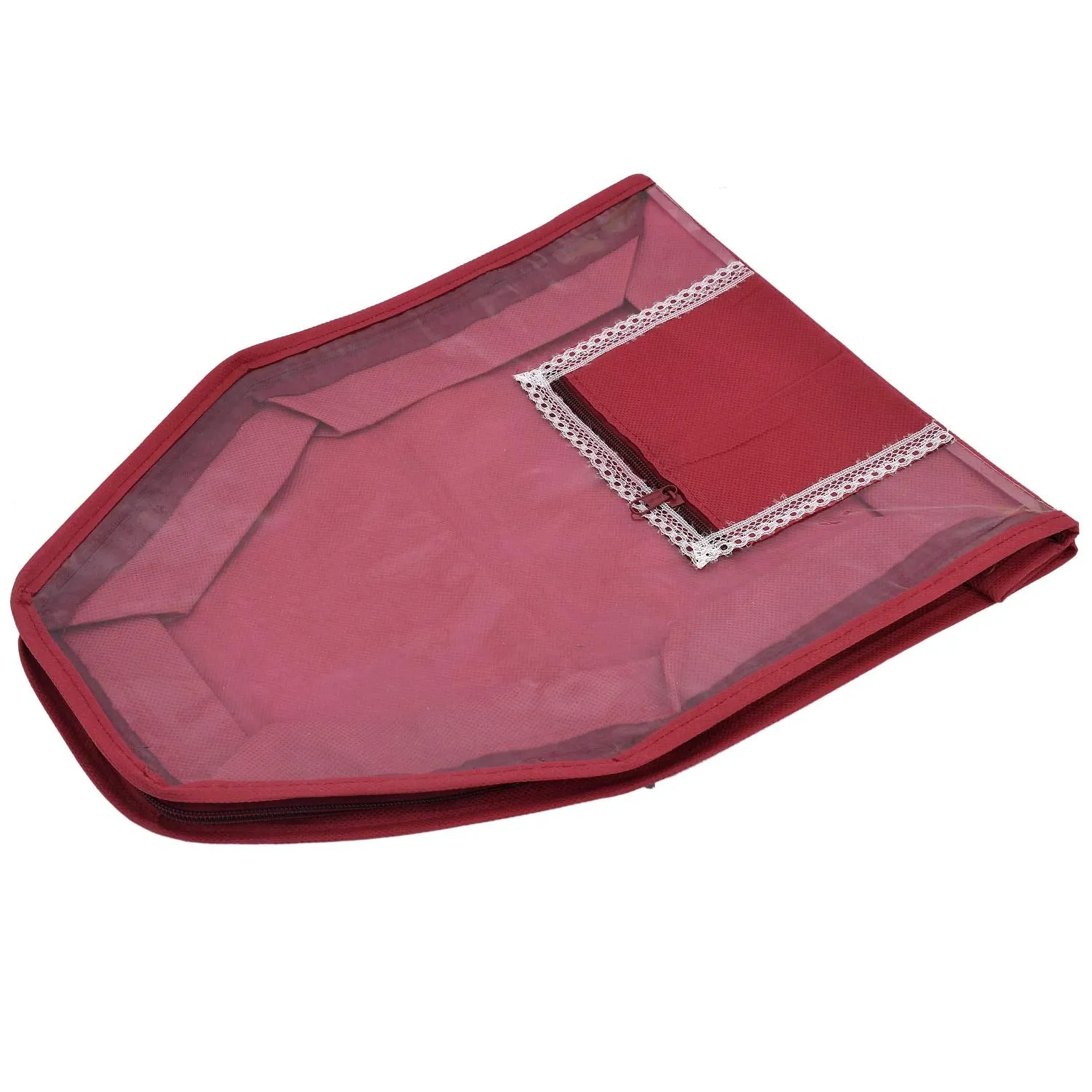 Kuber Industries 2 Piece Non Woven Blouse Cover with Front Transparent Window with Attached Pocket Set (Maroon)-CTKTC045232