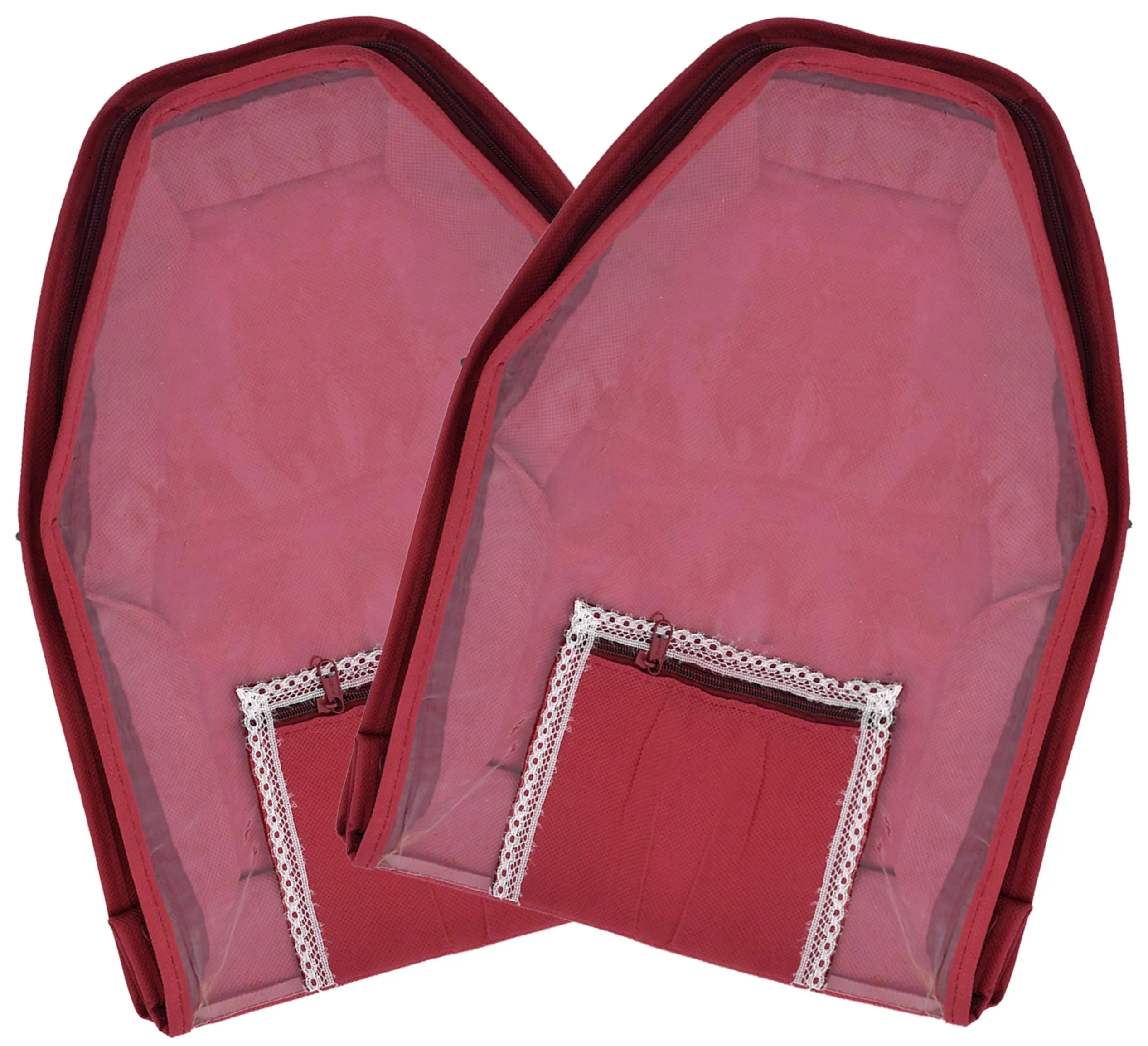 Kuber Industries 2 Piece Non Woven Blouse Cover with Front Transparent Window with Attached Pocket Set (Maroon)-CTKTC045232