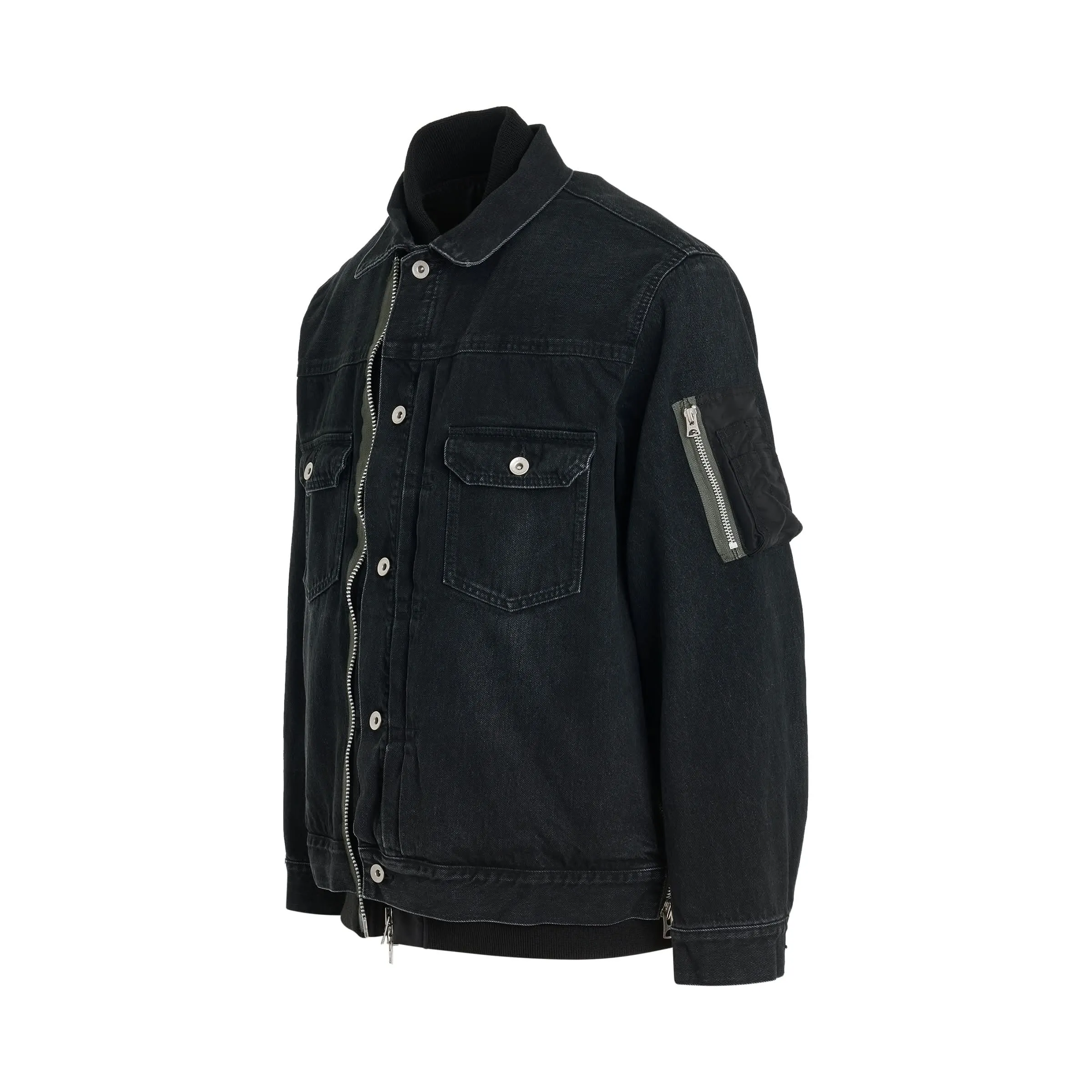 Layered Denim Blouson in Black