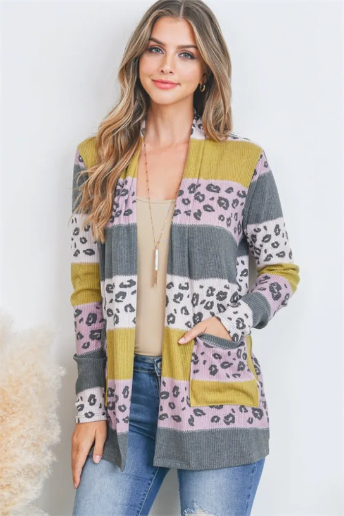 Leopard color block pocket cardigan