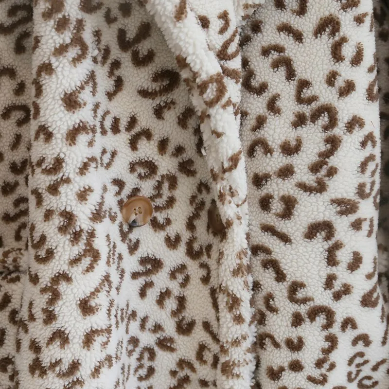 Leopard Print Fuzzy Teddy Jacket  Women Warm Fur Jacket Streetwear