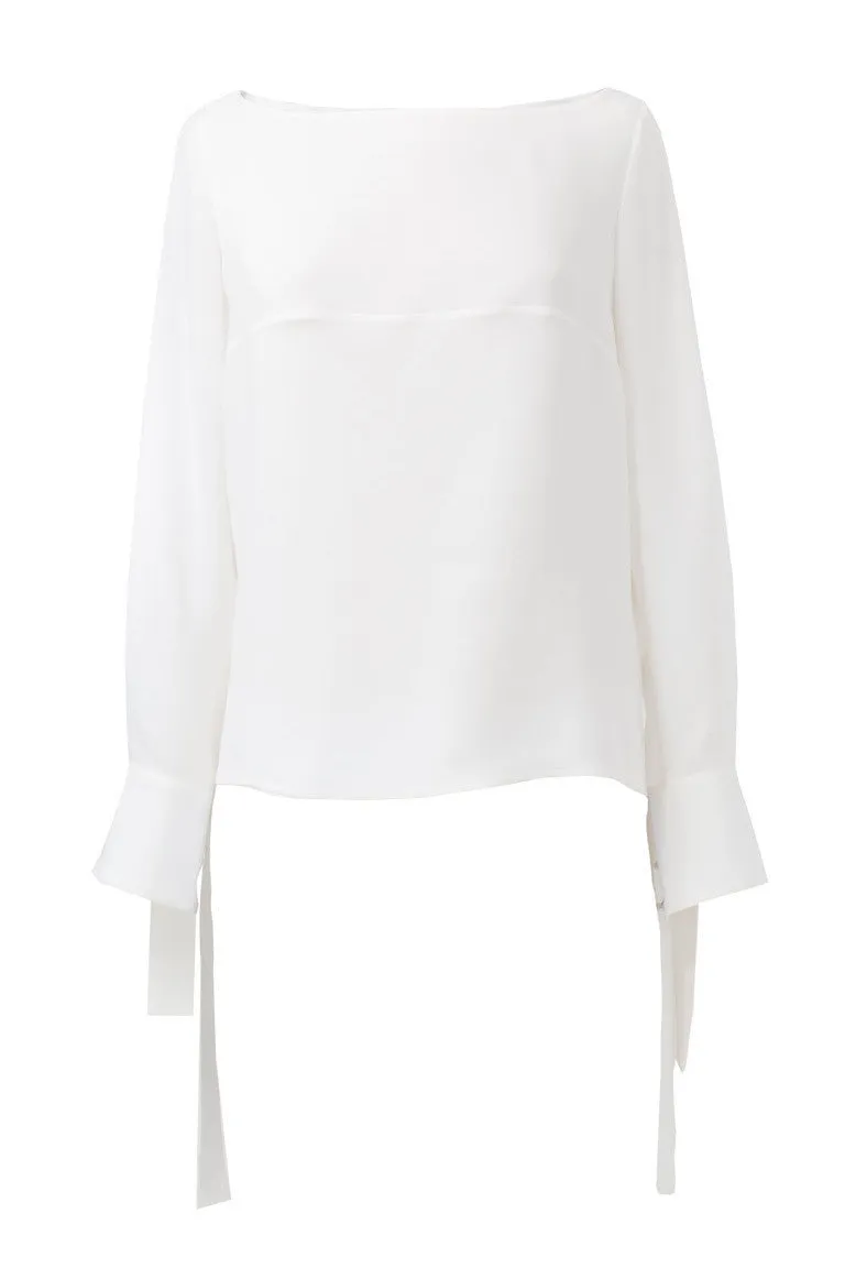 Long sleeve silk blouse with cuff bow details