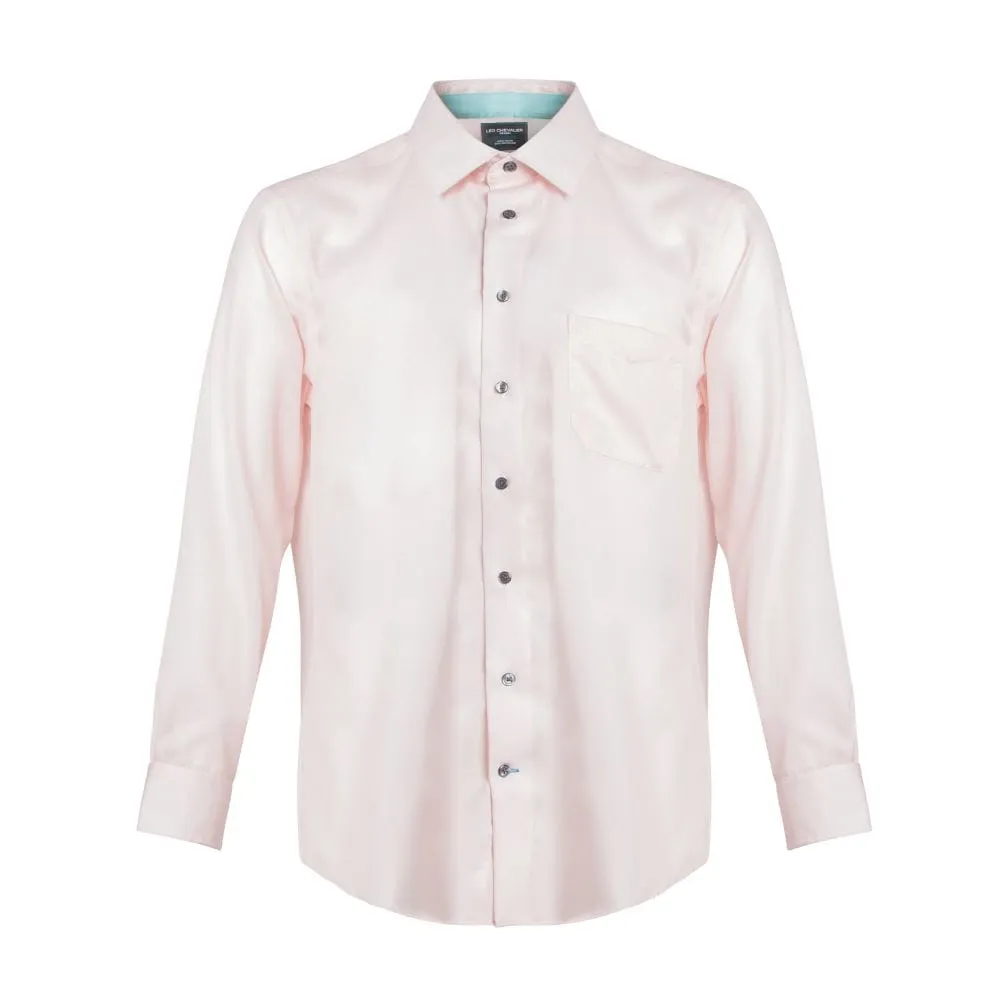 Mens 100% Cotton Non Iron Contemporary Fit Dress Shirts Contrasting Buttons and Trims Available in 6 Colors