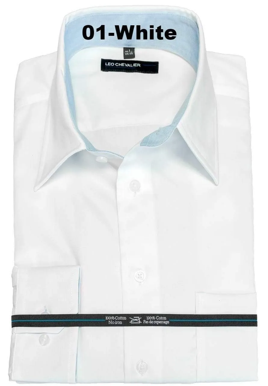 Mens 100% Cotton Non Iron Contemporary Fit Dress Shirts Contrasting Buttons and Trims Available in 6 Colors