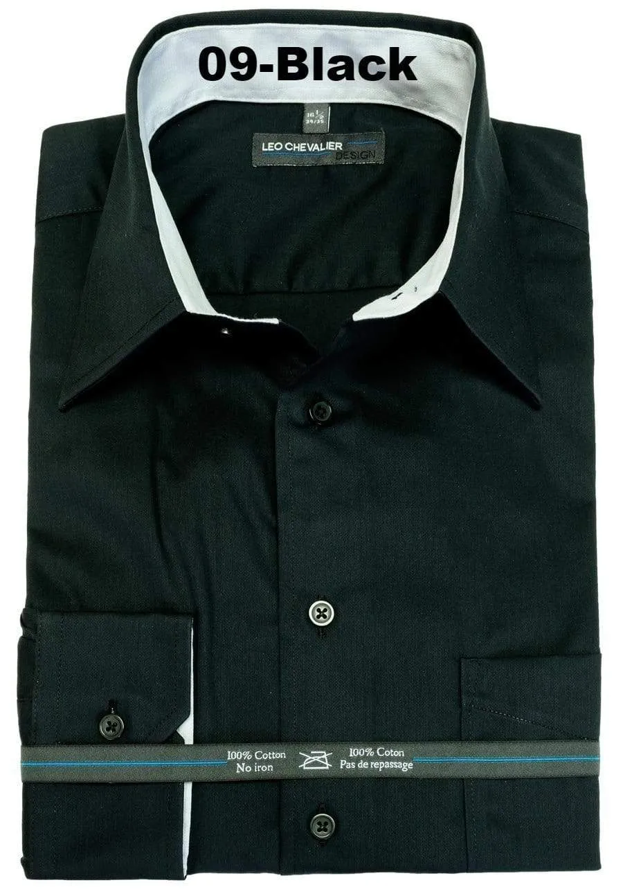 Mens 100% Cotton Non Iron Contemporary Fit Dress Shirts Contrasting Buttons and Trims Available in 6 Colors