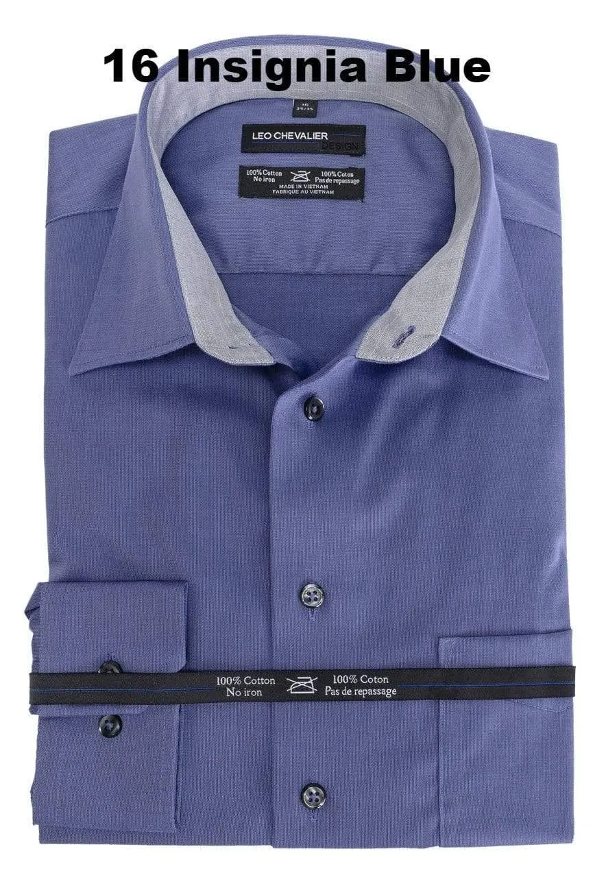 Mens 100% Cotton Non Iron Contemporary Fit Dress Shirts Contrasting Buttons and Trims Available in 6 Colors