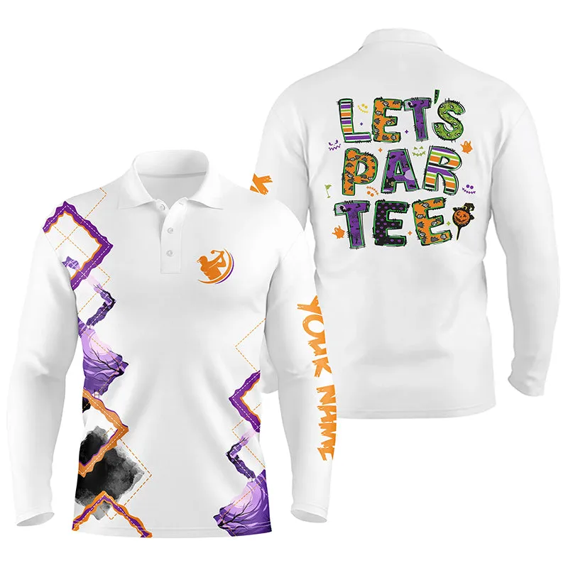 Mens Golf Polo Shirts Orange Purple Custom Let'S Par Tee Halloween White Golf Shirts