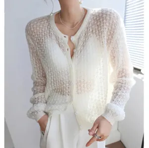 Mohair Crochet Hollow Knit Cardigan Sweater